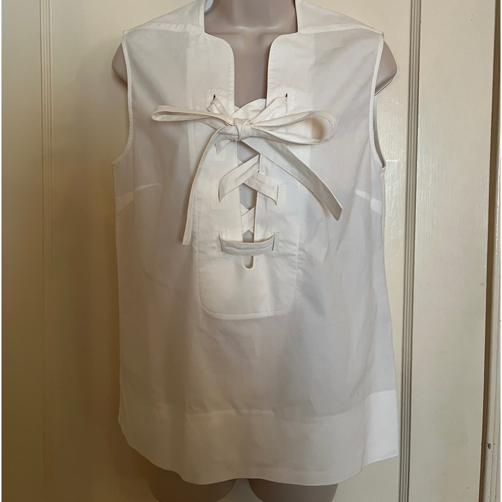 Derek Lam White Bow Sleeveless Blouse